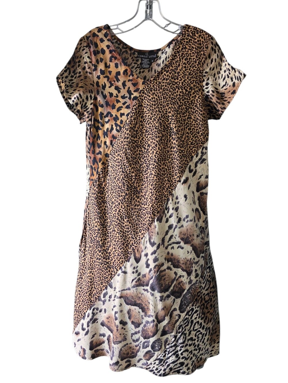 Carole Little Multi-Animal Print V-Neck Dress - Brown/Tan/Cream Size 6